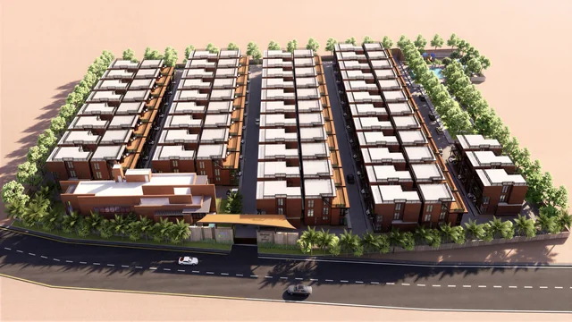 HPR Avani aerial view of 83 row villas on a 4.25-acre site at Kannuru HPR Avani aerial view of 83 row villas on a 4.25-acre site at Kannuru